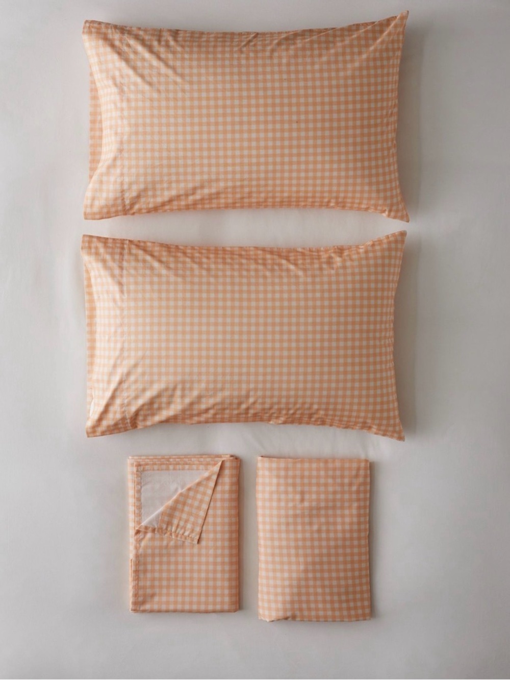 UO Gingham Peach Sheet and Pillowcase Set - Soft Checked Peach Bedding